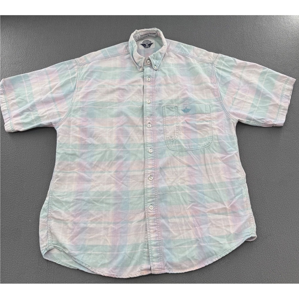 Dockers x Levi's VTG Plaid Button Down M Pastel Distressed Retro Coastal Preppy